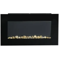 HOMCOM Cheminée électrique murale 1000/2000 W, cheminée décorative avec effet flamme 7 couleurs réglables, 72,5x11,5x40cm, noir(m-1)