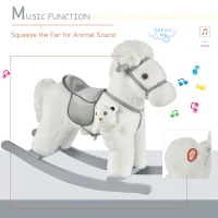 HOMCOM Kids Plush Ride-On Rocking Horse Toy Rocker with Plush Toy Realistic Sounds for Child 18-36 Months White(m-6)