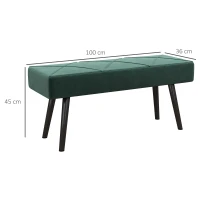 HOMCOM Panca Imbottita Fondoletto in Tessuto Effetto Velluto e Acciaio, 100x36x45 cm, Verde e Nero(m-3)