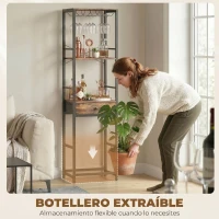 HOMCOM Mueble de Bar para Vinos con Soporte de Copas y Cajón Botellero para 12 Botellas con Estante Abierto Marrón Rústico(m-6)