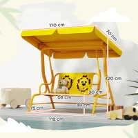 AIYAPLAY Dondolo per Bambini da Esterno a 2 Posti con Tettuccio Regolabile e Cinture di Sicurezza, 112x75x120 cm, Giallo(m-3)