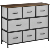 HOMCOM Commode Chiffonnier Meuble de Rangement 8 tiroirs Pliables en Tissu 100 x 30 x 78,5 cm Gris(m-12)