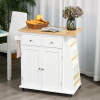 HOMCOM Desserte de cuisine ilôt cuisine avec plan de travail étagère range-bouteilles porte-torchons 2 tiroirs placard(m-10)