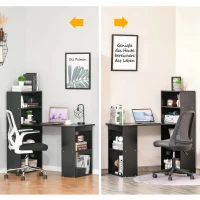 HOMCOM Birou PC din Lemn cu 6 Rafturi Laterale pentru Depozitare, 120x55x120 cm, Negru(m-7)