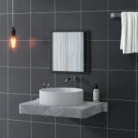 HOMCOM Specchio da Parete Rettangolare con Ganci, Specchio a Muro in Vetro e MDF, 50x50 cm, Nero(m-7)