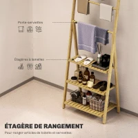HOMCOM Étagère salle de bain en bambou pliable 3 niveaux étagère à échelle porte-serviettes 53,5x30x153cm effet bois naturel(m-5)
