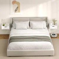 HOMCOM Floating Nightstands Set of 2, Wall Mounted Bedside Table with Drawer for Bedroom, White(m-8)