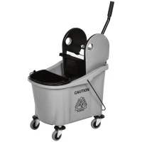 HOMCOM Wischwagen mit Mopp-Presse, 36L, Wassertrennwand, 4 Rollen, Schwarz/Grau(m-11)