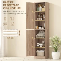 HOMCOM Dulap coloană pentru baie cu 2 compartimente și 6 rafturi reglabile, aspect lemn, 40x35x180 cm, culoare lemn(m-4)