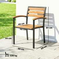 Outsunny Lot de 2 Chaises de Jardin Empilables en Acier, Accoudoir Assise et Dossier en Bois Massif à Lattes, 56x59x84cm, Naturel(m-3)