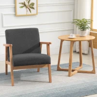 HOMCOM Fauteuil de Salon Fauteuil de Relaxation Fauteuil Simple pour Chambre Cadre en Bois hévéa Revêtement en Lin Gris foncé(m-10)