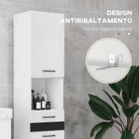 kleankin Mobile Bagno Alto a Colonna con Ante, 2 Armadietti, Mobiletto Bagno Salvaspazio con Ripiani Regolabili, Bianco Lucido(m-7)