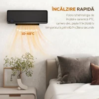 HOMCOM Încălzitor electric de perete cu 3 moduri, Negru(m-6)