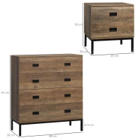 HOMCOM Chest of Drawers, Bedside Table Set with Drawers, Coffee(m-3)