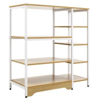 HOMCOM Küchenregal Standregal Lagerregal Eckregal mit 7 Einlegeböden rutschfesten Fußkappen Metallregal robust und stabil Metall MDF Stahl Weiß+Natur 90 x 40 x 95 cm(m-1)