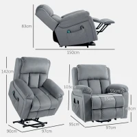 HOMCOM Sillón Levanta Personas con 8 Punto de Masaje Función de Calentamiento Mando a Distancia y Bolsillo Lateral Gris(m-3)