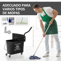 HOMCOM Cubo de Fregar 20L con Ruedas y Escurridor Cubo para Fregona con Separador de Agua 60x27x70,5 cm Negro(m-7)