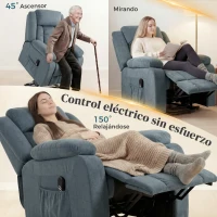 HOMCOM Sillón Relax Reclinable Eléctrico Levanta Personas con Puerto USB Control Remoto Asiento Ancho Reposapiés Gris(m-4)