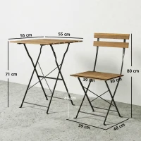Outsunny Ensemble de Salon de Jardin Bistrot 3 Pièces, 2 Chaises Pliantes, Table Carrée en Bois d'Acacia, 55x55x71cm, Naturel(m-3)