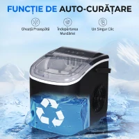 HOMCOM Aparat de gheata pentru blat, 12 kg in 24 de ore, 9 cuburi gata în 6-12 minute, aparat portabil pentru cuburi de gheata cu cupa de gheata si cos, negru(m-5)