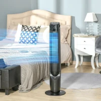 HOMCOM Climatizador Evaporativo 60W Silencioso con Mando 3 Velocidades Oscilación 70° Pantalla LED Táctil 31,5x31,5x107cm Negro(m-10)
