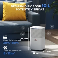 HOMCOM Deshumidificador 10L/día Silencioso con 3 Modos Pantalla LED Temporizado 24H Bloqueo Infantil y Drenaje Continuo Blanco(m-9)