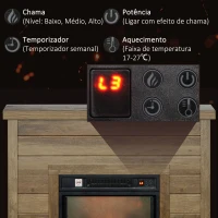 HOMCOM Lareira Elétrica 1800W Lareira Decorativa com Efeito de Chama Realista Temporizador para Ambientes de 30 m² 96,5x22x81,7 cm Efeito Madeira(m-5)