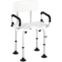 HOMCOM Shower Chair for the Elderly and Disabled, Height Adjustable Shower Stool with Back and Flipped Padded Arms, Suction Foot Pads, White(m-1)