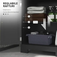 kleankin Mobilier Baie Multi-rangamente Mare Niche 2 sertare Dulap Ușă Dublă cu raft Negru(m-7)