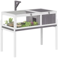 PawHut Maison pour tortues enclos tortue en bois 2 espaces support de lampe toit ouvrable plateau coulissant 104x53x82cm gris(m-12)
