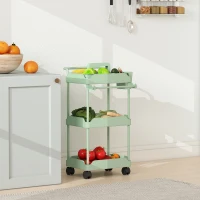 HOMCOM Carrito Auxiliar con Ruedas de 3 Niveles Carrito de Cocina con Cestas Extraíbles y Soporte para Toallas Verde(m-7)