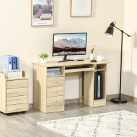 HOMCOM Scrivania da PC per Ufficio con Scaffali, Cassetti e Ripiano Testiera in Legno, 125x60x74cm(m-14)