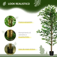 HOMCOM Pianta di Ficus Artificiale da 180 cm per Interni con Vaso in Metallo Riempito, Verde(m-4)