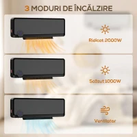 HOMCOM Încălzitor electric de perete cu 3 moduri, Negru(m-7)