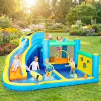 AIYAPLAY Castillo Hinchable Acuático 8 en 1 con Soplador 550W Tobogán Trampolín Escalada Piscinas Canasta Lanzamiento de Aros(m-2)