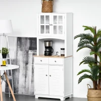 HOMCOM Credenza Alta per Cucina, Mobile Buffet in Legno Bianco, Armadio Dispensa in Stile Classico, Bianco, 68x39.5x170cm(m-10)