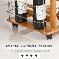 HOMCOM Rolling Kitchen Cart, Utility Storage Cart with 4 Basket Drawers & Side Racks, Wheels for Dining Room, Brown(m-6)