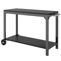 HOMCOM Desserte de jardin en acier chariot de service à roulettes avec plan de travail 135 x 55 x 86,5 cm noir(m-1)
