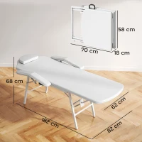 HOMCOM Camilla Masaje Plegable Portátil de 3 Zonas con Respaldo Ajustable Reposacabezas Reposabrazos 182x82x68 cm Blanco(m-3)