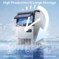 HOMCOM Commercial Ice Maker Machine, 45kg/24H Stainless Steel Under Counter or Freestanding Ice Machine, Silver(m-4)