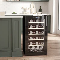 HOMCOM 41 Bottle Wine Fridge, 91 Litre Capacity, 45cm Freestanding Wine Cooler Fridge with Glass Door, LED Light, Digital Touch Screen, Temperature Control, Black(m-11)