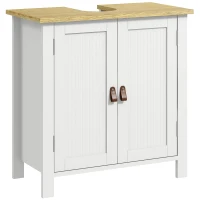 kleankin Meuble sous lavabo 2 portes étagère réglable 2 étages à l'intérieure poignées en PU 60 x 30 x 60 cm blanc(m-1)