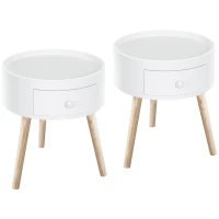 HOMCOM Lot de 2 tables basses - table de chevet - table de nuit ronde - design scandinave table d'appoint bout de canapé(m-1)