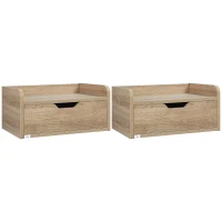 HOMCOM Set de 2 Mesitas de Noche de Pared Mesillas Flotantes con 1 Cajón para Dormitorio Habitación 40x30x19,5 cm Natural(m-1)
