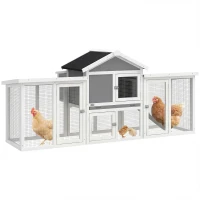 PawHut Poulailler clapier modèle chalet multi-équipé : rampes, nichoirs, plateau, en bois massif 204 x 85 x 93 cm gris(m-12)