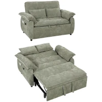 HOMCOM Canapé Convertible 2 Places, Canapé-Lit 3 en 1 Velours 137 cm, Dossier Réglable, Assise Large, 2 Oreillers, Vert(m-16)