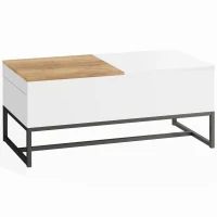 HOMCOM Table Basse Extensible avec Plateau Coulissant, Table de Salon avec Rangement Caché et Pieds en Acier, Blanc(m-1)