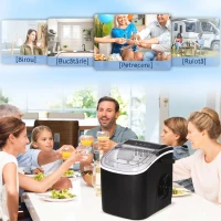 HOMCOM Aparat de gheata pentru blat, 12 kg in 24 de ore, 9 cuburi gata în 6-12 minute, aparat portabil pentru cuburi de gheata cu cupa de gheata si cos, negru(m-8)