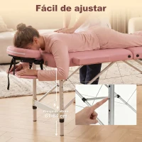HOMCOM Camilla Masaje Plegable de Aluminio con Altura Ajustable 3 Zonas Reposacabezas Extraíble Bolsa de Transporte Rosa(m-4)