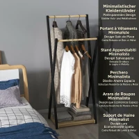 HOMCOM Cuier de podea din lemn cu 2 bare și raft inferior, design modern, 61x45x152cm(m-6)